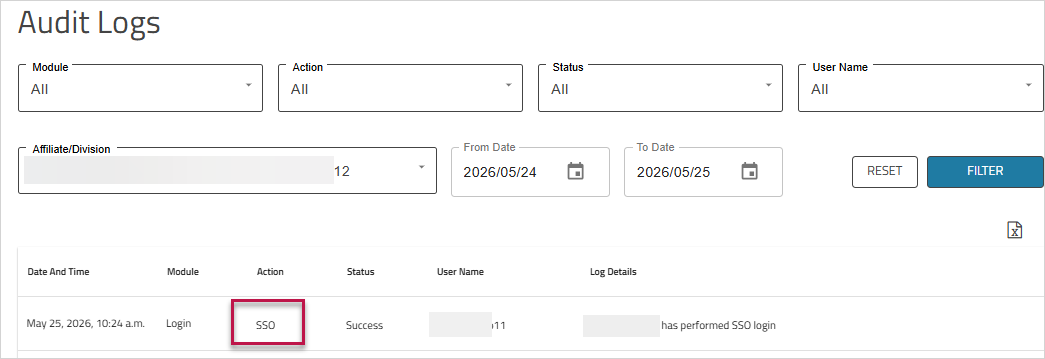 Audit Logs SSO record